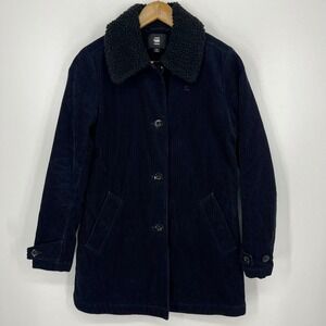 G-Star RAW Deline Cord Mac Jacket Navy Blue Corduroy Faux Shearling XS